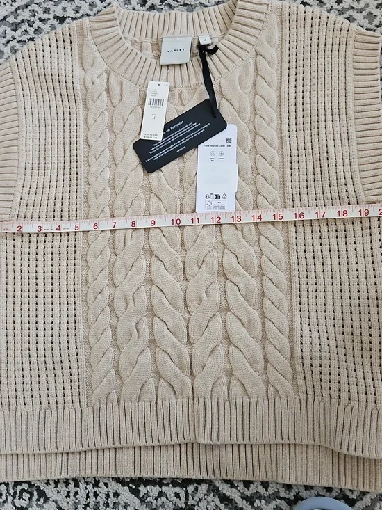 Varley Pixie Relaxed Cable Knit Sweater Tank Size Medium In Beige - Picture 5 of 6